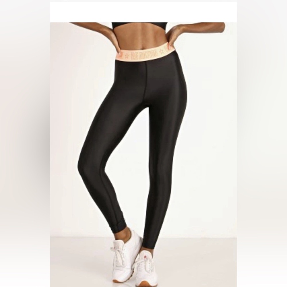 P.E Nation Black Leggings with Cream Waistband